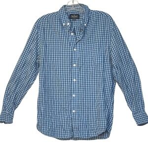 Nat Nast Button Up Shirt Blue Gingham Plaid Long Sleeve Preppy Business Casual M